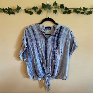 Fab'rik Women's Tie-Dye Tie Front Button Up Tee T-Shirt